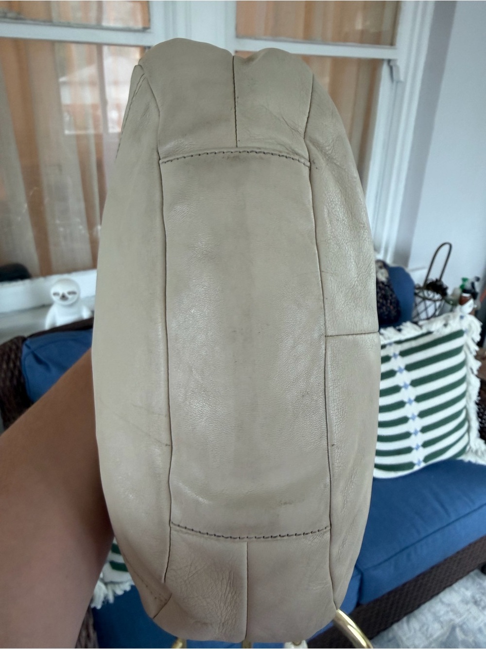 Coach Beige Leather Shoulder Bag with Metallic Taupe Trim - Picture 7 of 9